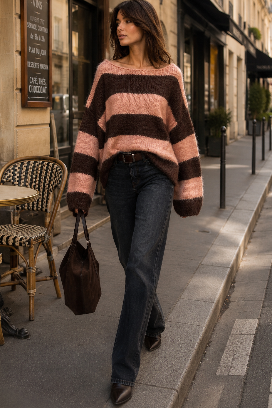 Siobhan Pink and Chocolate Knit Striped Jumper