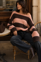Siobhan Pink and Chocolate Knit Striped Jumper