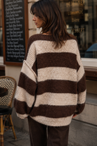 Siobhan Taupe and Chocolate Knit Striped Jumper