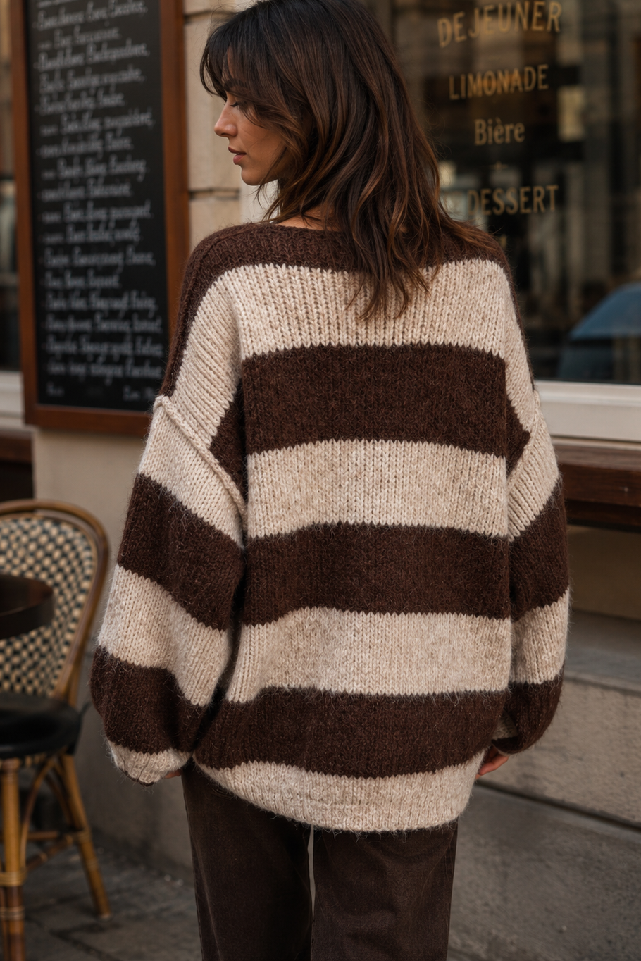 Siobhan Taupe and Chocolate Knit Striped Jumper