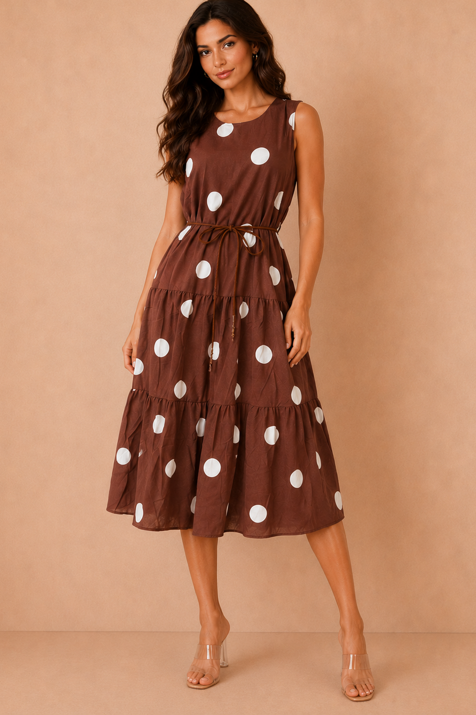 Soraya Chocolate Polka Dot Tiered Maxi Dress