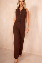 Sorla Chocolate Sleeveless Knit Trousers Co Ord