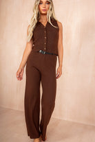 Sorla Chocolate Sleeveless Knit Trousers Co Ord
