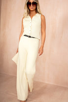 Sorla Cream Sleeveless Knit Trousers Co Ord