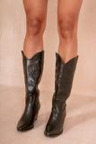 Stacy Black Faux Leather Embroidered Western Boots