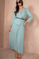 Sue Mint Pleated Blazer Dress
