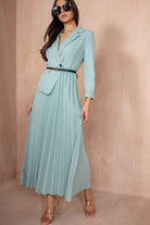 Sue Mint Pleated Blazer Dress
