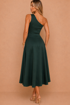 Suki Forest Green One Shoulder A-Line Midi Dress