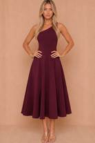 Suki Plum One Shoulder A-Line Midi Dress