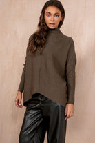 Susanna Khaki Knit High Neck Jumper