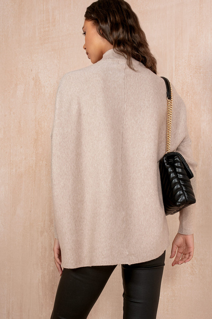 Susanna Oatmeal Knit High Neck Jumper