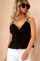 Sutton Black Textured Frill Cami Top