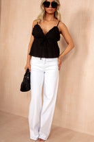 Sutton Black Textured Frill Cami Top
