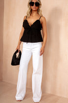 Sutton Black Textured Frill Cami Top