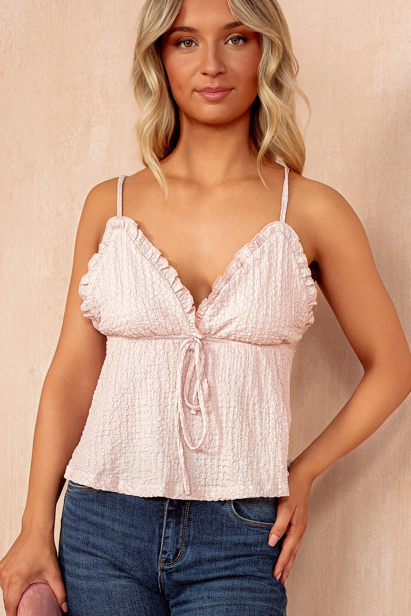 Sutton Pink Textured Frill Cami Top