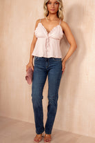 Sutton Pink Textured Frill Cami Top