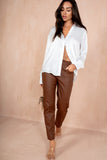 Suzanne Chocolate Faux Leather Mom Jeans