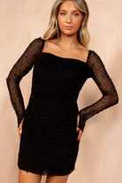 Sydney Black Mesh Pearl Beaded Dress