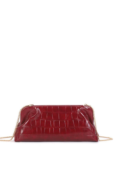 Sydney Cherry Red Faux Leather Croc Detachable Chain Bag