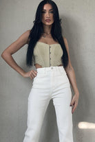 Taelyn Cream Straight Leg Jeans