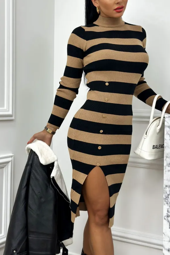 Talulla Black and Camel Knit Striped Dress