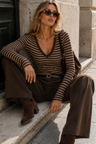 Tara Chocolate Ribbed Striped Top