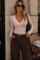 Tara Pink & Cream Ribbed Striped Top