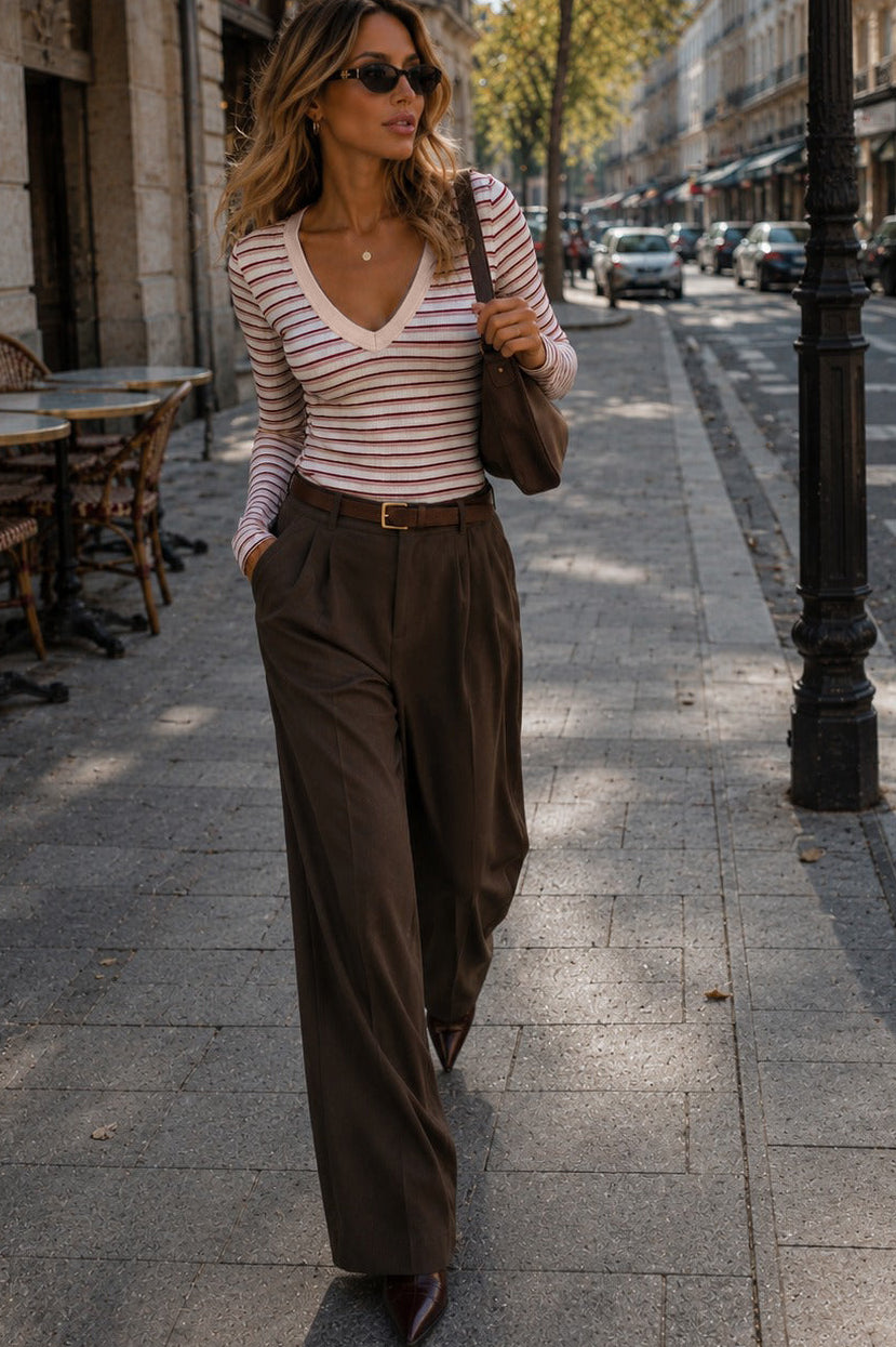Tara Pink & Cream Ribbed Striped Top