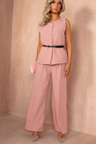 Tarah Pink Belted Waistcoat Co Ord