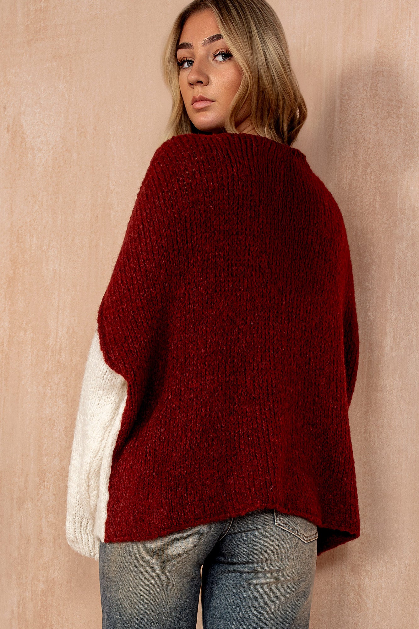 Tasha Burgundy Chunky Knit Oversized Jumper