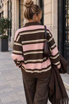 Tatiana Pink & Chocolate Fine Knit Striped Top