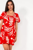 Tatum Red Print Smock Dress