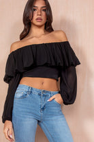 Taya Black Chiffon Bardot Top