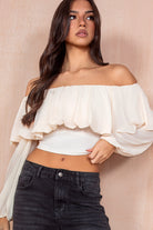 Taya Nude Chiffon Bardot Top