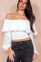 Taya White Chiffon Bardot Top