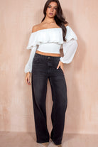 Taya White Chiffon Bardot Top