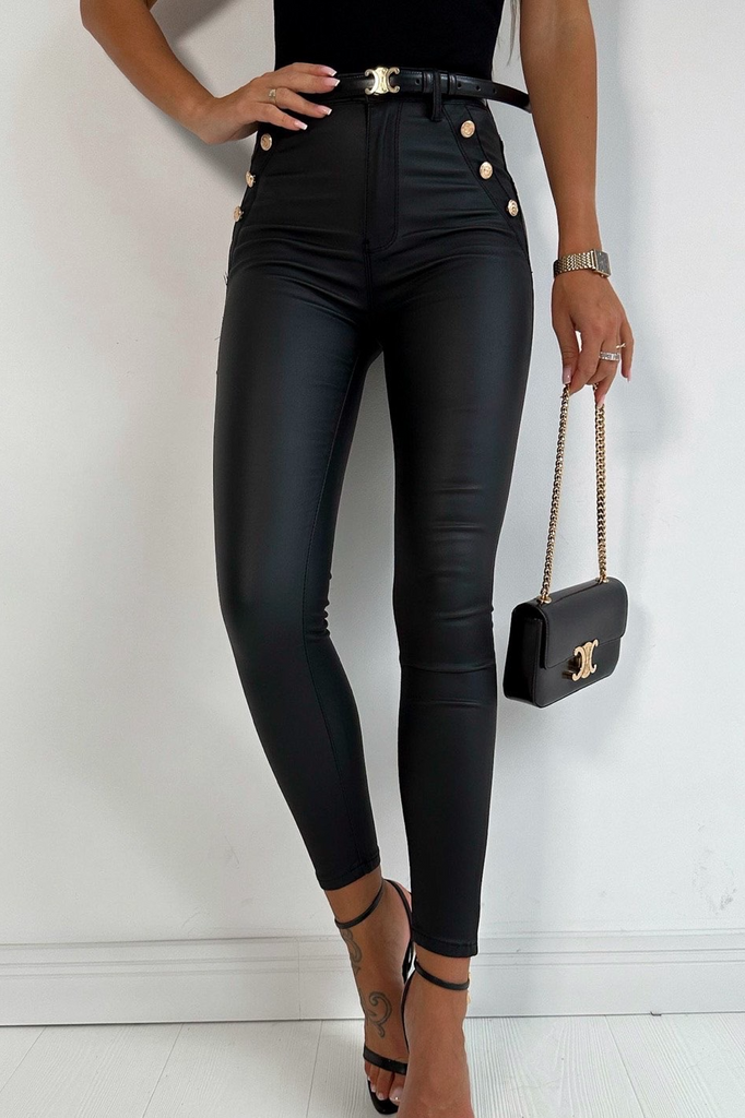 Women's Black Paperbag Tie Waist Faux Leather Ladies' PU Trousers –  Threadbare