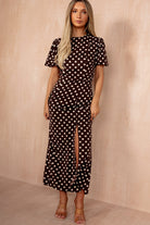 Teagan Chocolate Polka Dot Midi Dress