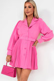 Terry Pink Belted Shirt Dress