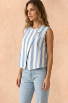 Tess Blue and White Cotton Striped Top