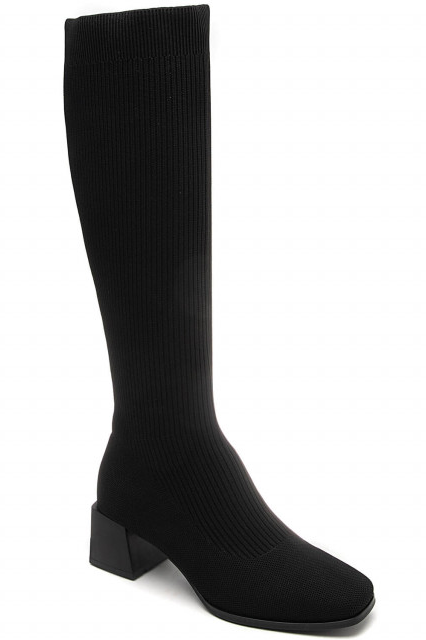 Tessa Black Knit Knee High Boots