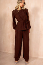 Theo Chocolate Pleated Belted Co Ord