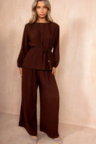 Theo Chocolate Pleated Belted Co Ord