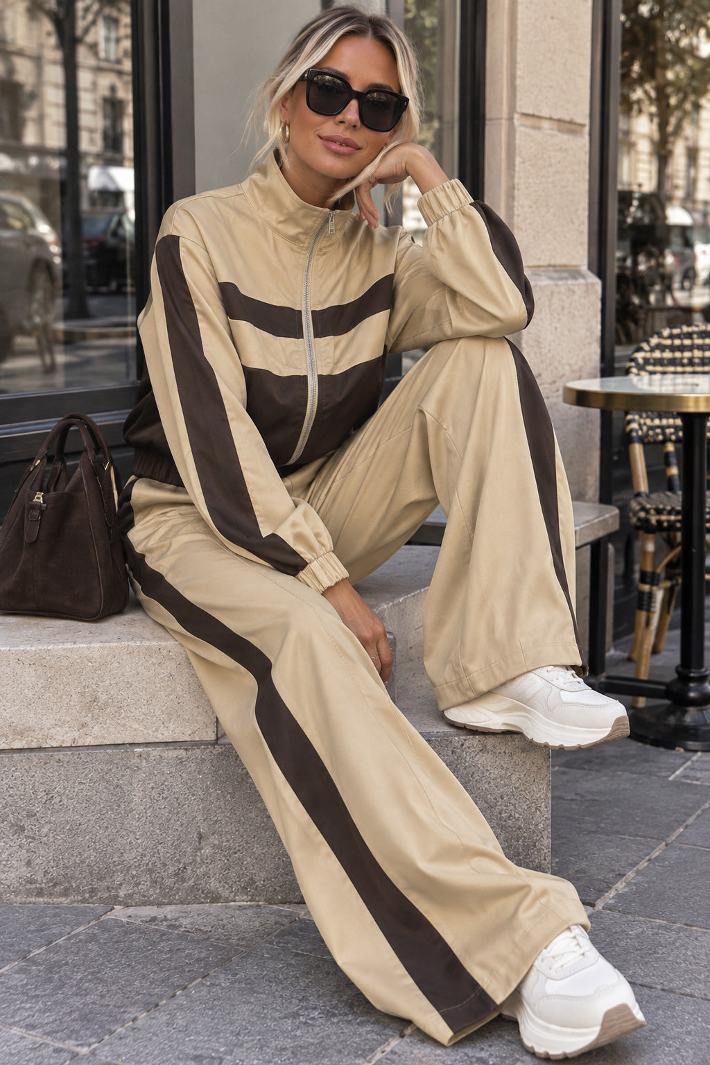 Theo Stone & Chocolate Striped Tracksuit