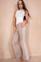 Theodora Taupe Striped Flared Leggings