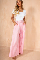 Thora Pink Belted Wide Leg Trousers