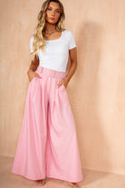 Thora Pink Belted Wide Leg Trousers
