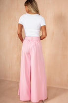 Thora Pink Belted Wide Leg Trousers