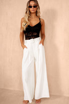 Thora White Belted Wide Leg Trousers