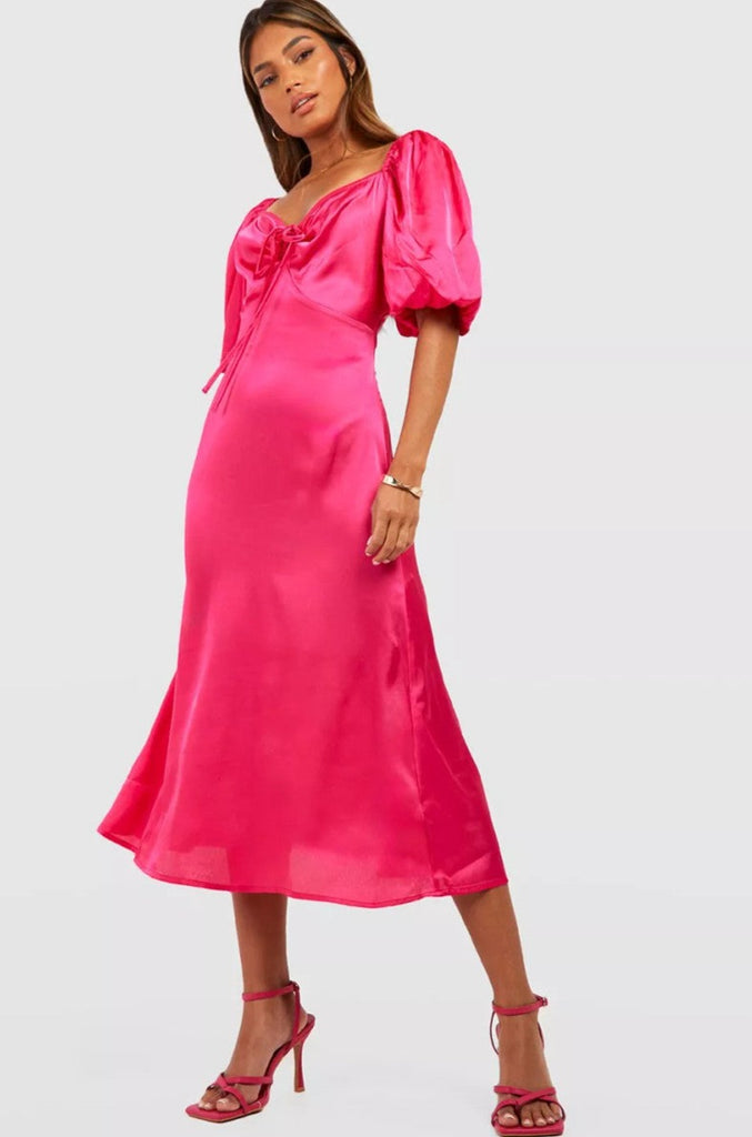 Tiffany Pink Satin Midi Dress